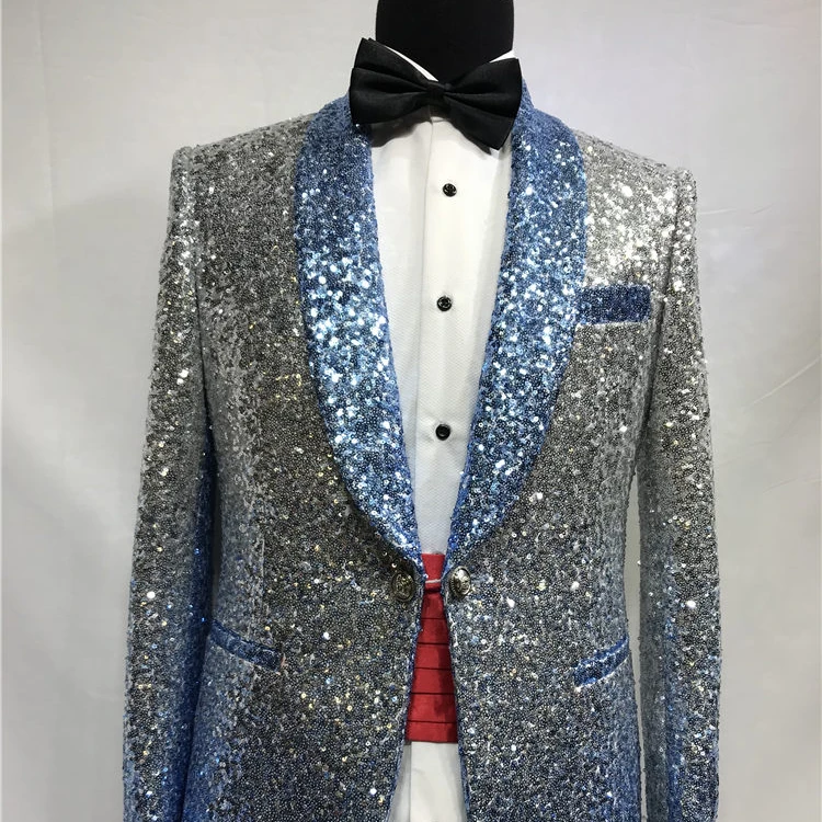 
Custom Made Blue Beaded suit Tuxedo Jacket and black pant Mens Stage Wearmens Tuxedos Wedding Plus Size 4XL 