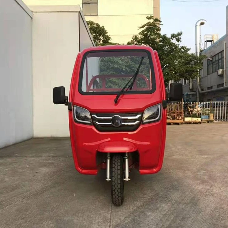half close electric tricycle for cargo delivery with cabin and cart