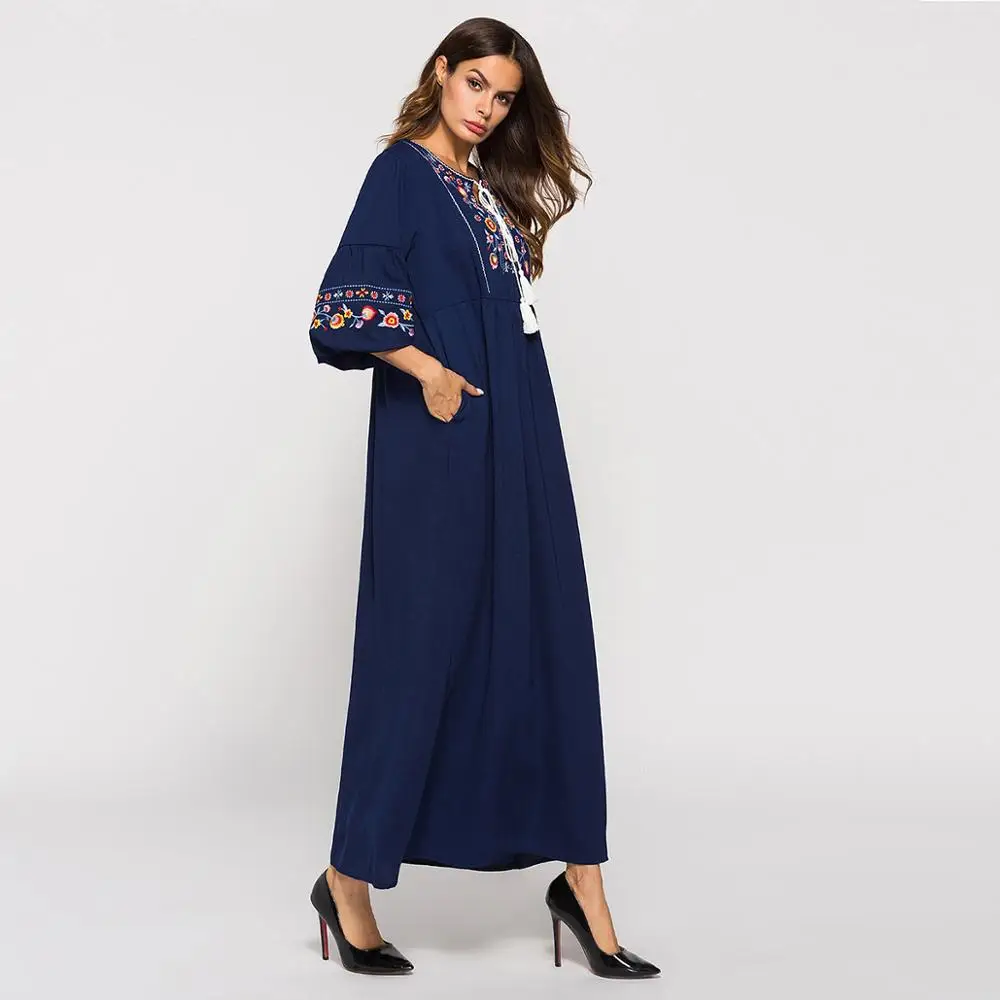 Embroidery Muslim Half Sleeve Abaya Muslim Dress For Women
