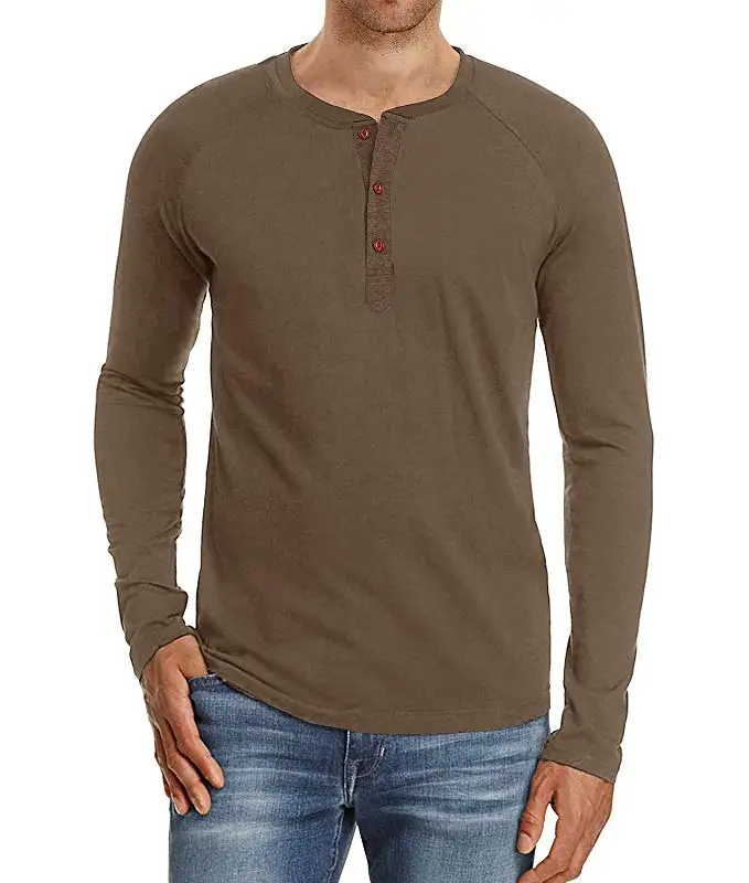
Mens Casual Loose Fit Long Sleeve Henley T-Shirts Cotton Shirts 