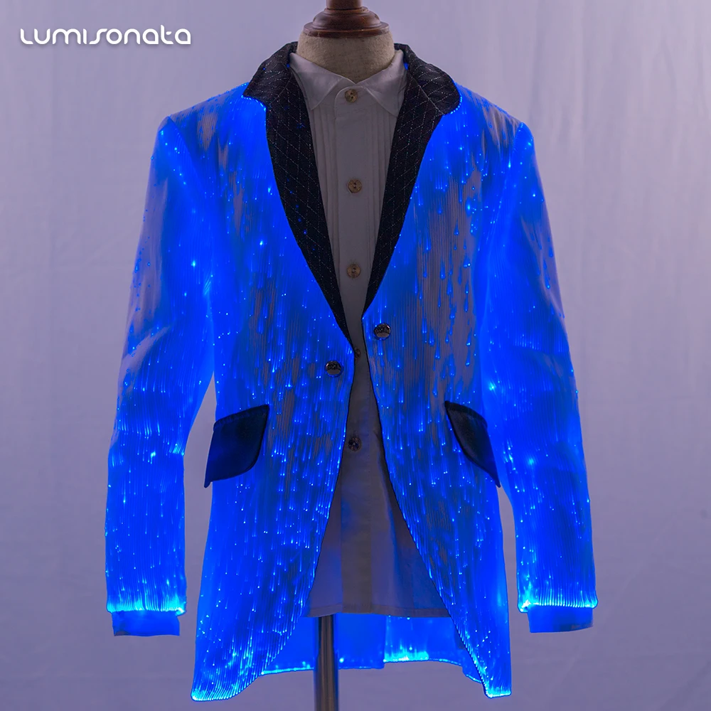 
western style Kids clothes formal wear fiber optic luminous glow light up led teenager show jacket 