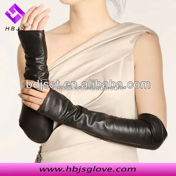Женские модные зимние кожаные перчатки без пальцев с длинным рукавом