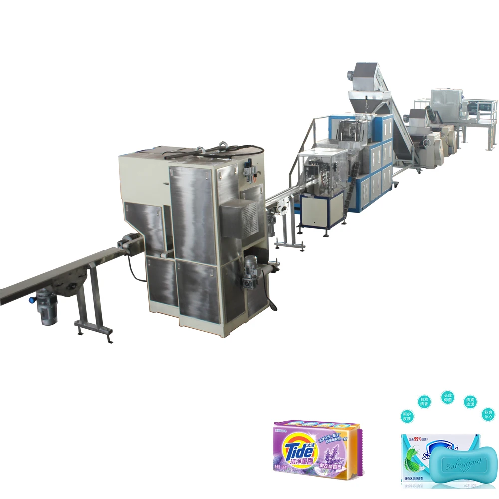 Automatic bath Soap Making Machine line with mixer three roll mill plodder stamper and soap wrapping machine from Wuxi China