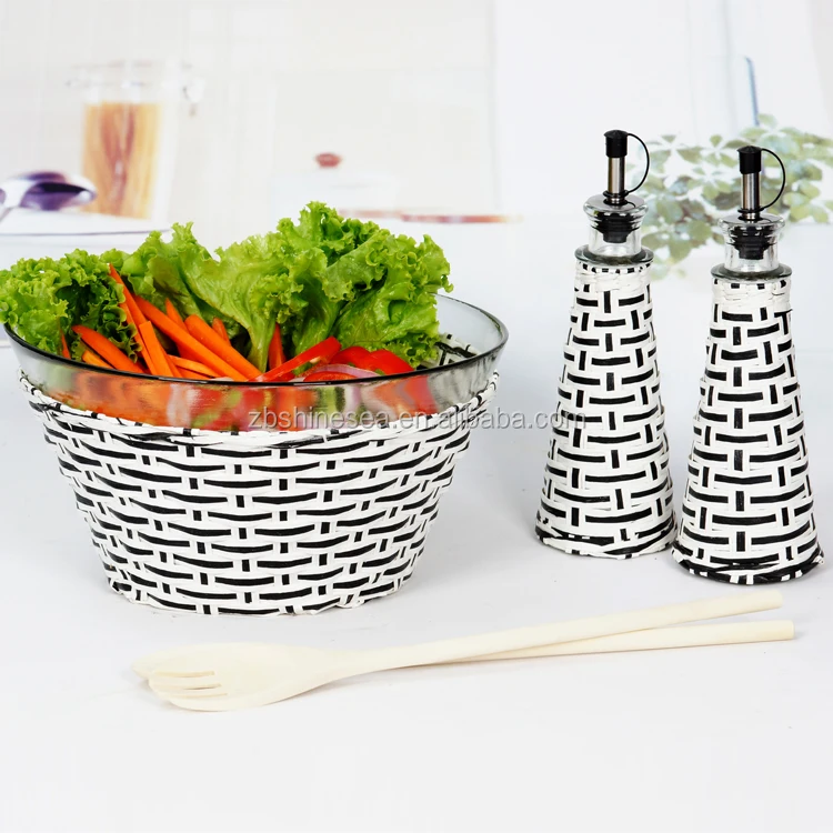 large mixing bowl glass set of 5 with wooden fork