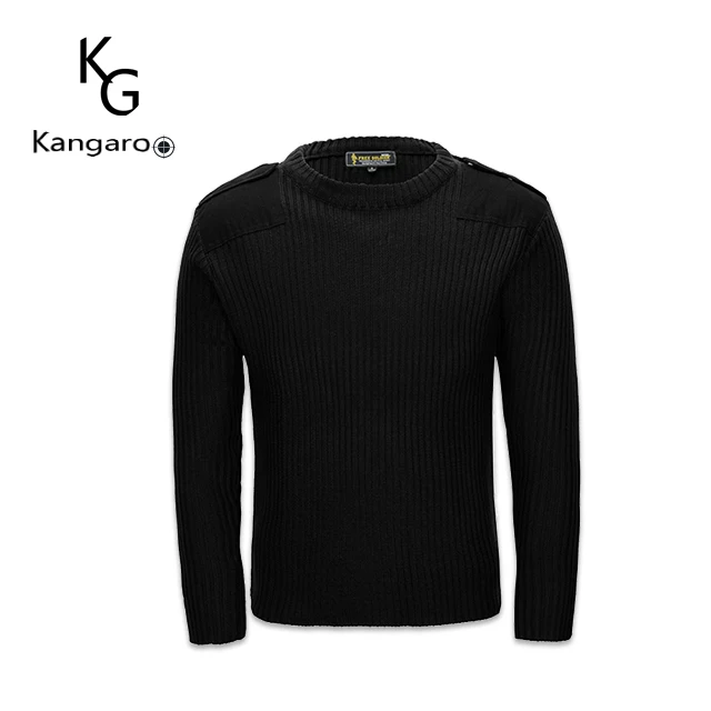 Elbow shoulder patched crew Neck Wool knitted guard service Sweater