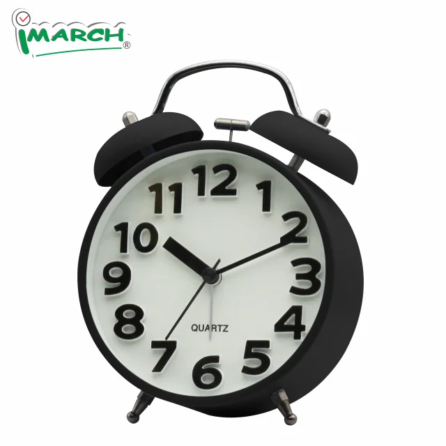 iMSH TB23501 Quartz analog clocks metal twin bell alarm clock wecker despertador desktop bedside bell custom alarm clock