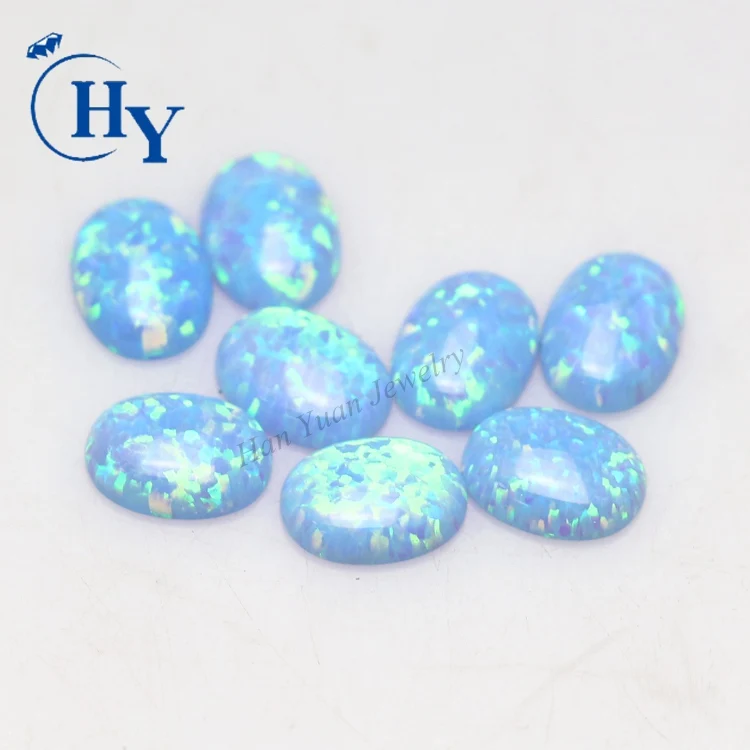 Blue opal oval cabochon synthetic loose opal for silver ring