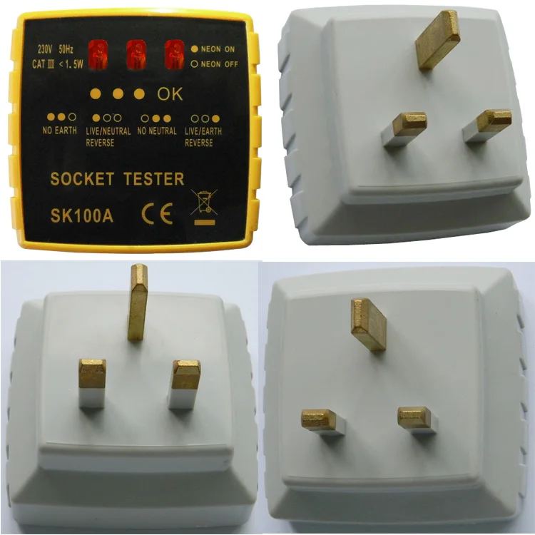 Тестер розеток переменного тока SK100A 230 В, тестер розеток с неоновыми лампами
