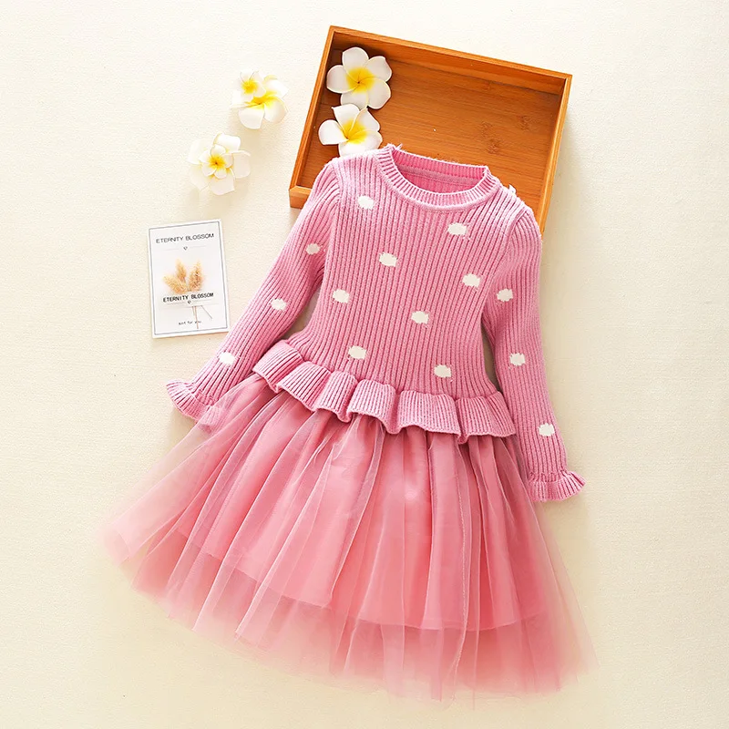 New arrival beautiful kids clothes casual dress boutique knitted girls dress