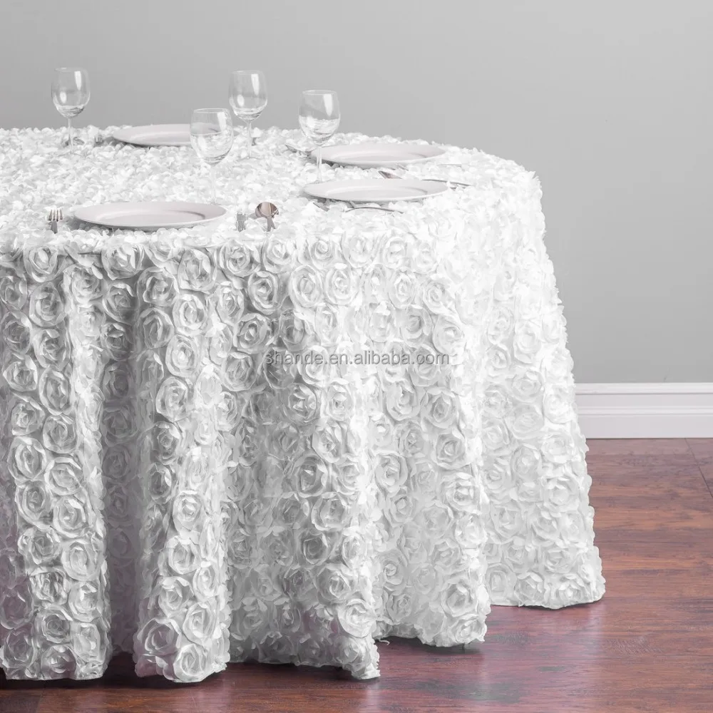 Hot Sale Beautiful Luxury  3D Embroidered  floral wedding  Table Cloth rosette satin flower  tablecloth