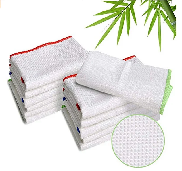 Natural 100% Organic Waffle Weave Bamboo Fiber Clean Towel Kitchen Cleaning Bamboo Dish Cloth