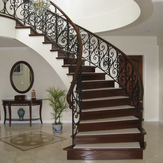 
Steel end cap wooden indoor stairs curved stair railing kits 