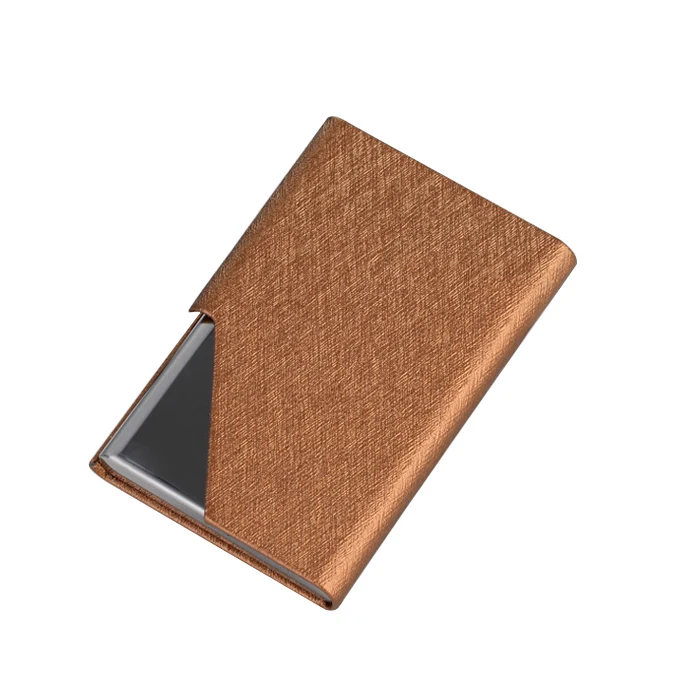 Stainless steel metal business card box wrapped PU leather Business Wallet Name Credit Card Holder for Men & Women