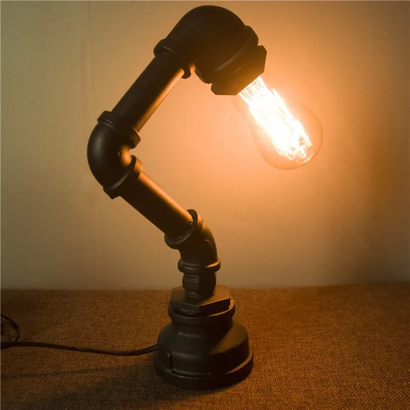 Industrial Lighting Vintage Antique Iron 1 Edison Table Light Wood Pipe Desk Lamp
