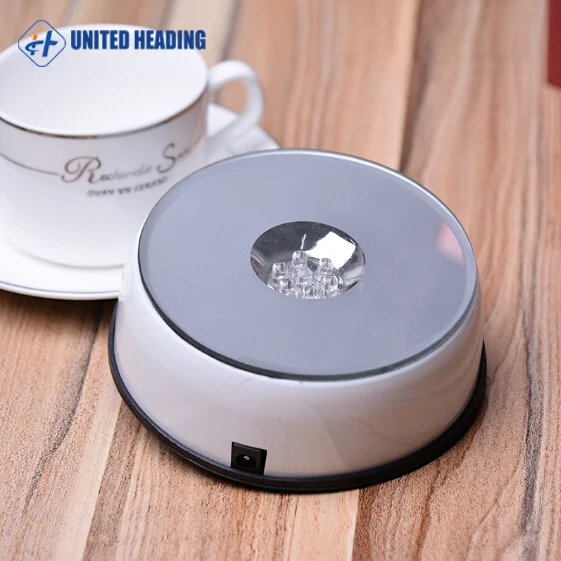 silver color round 3d Crystal Gift LED light base rotating