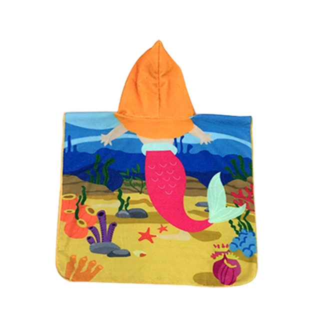 
Custom Logo Kids Beach Hooded Poncho Towel Knitted Boys Girls Mermaid Towels For Children 