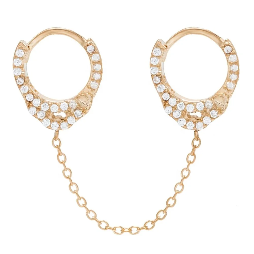 Dainty Jewelry Silver New Handcuff Double Pierced Small Hoop Chain Earring