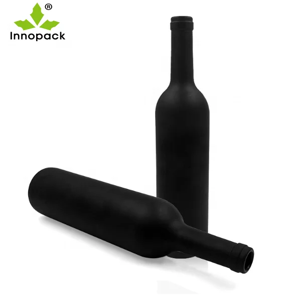 750 ml Liquor Round Glass Matte Black Wine Bottle with Cork