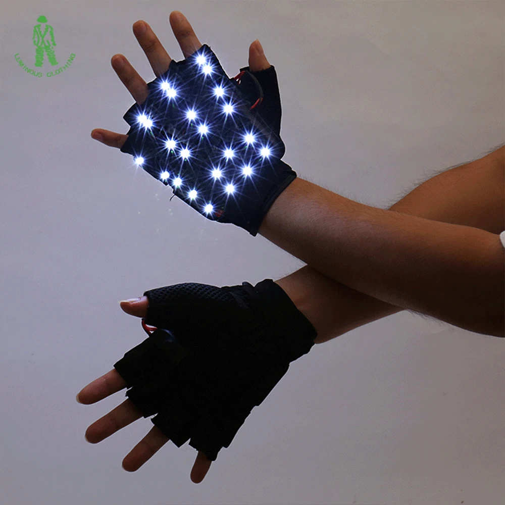 Popular And Fashionable Colorful LED Luminous Gloves Flashing Skeleton Halloween Luminescent Clothes Party Supplies Flash Gloves