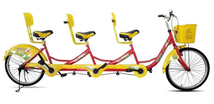 tandem bike with three seats for funny sightseeing tour and cycling