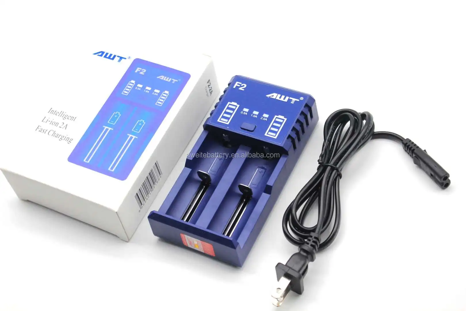 Smart vape new charger AWT F2 2A charger plug lithium 18650 battery charger F2 for 21700/20700/26650 battery