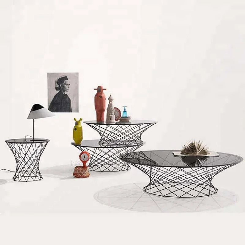 LC-026 Tempered high glass top industrial center coffee table with carbon stainless steel leg