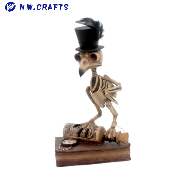 Antique halloween resin grimoire owl skeleton figurine ornament for decor