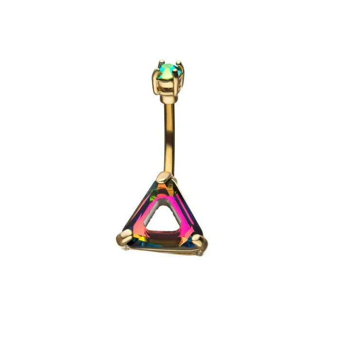Stainless Steel Gold Plated Navel Ring with Gem Triangular Shape  Body Jewelry Piercing