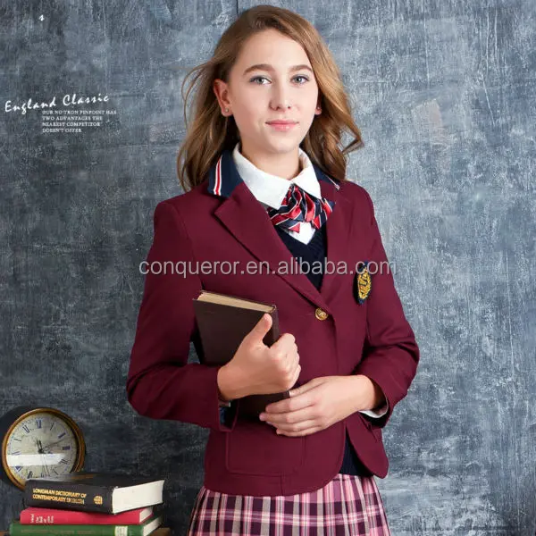 Классический стиль Великобритании красное пальто и юбка в клетку униформа для старшей