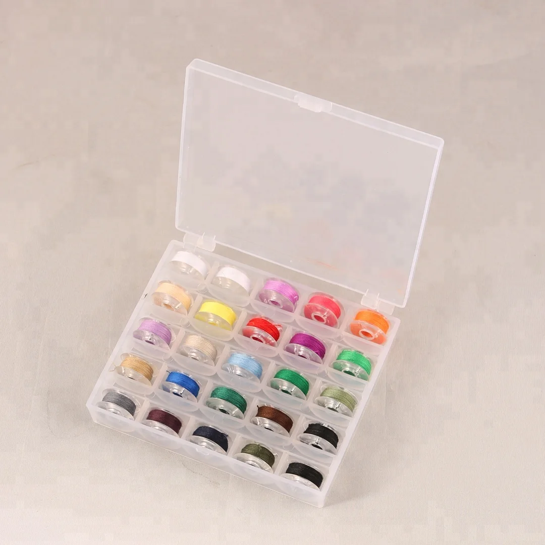 
SA009A 25pcs Plastic bobbin with different color thread and box 