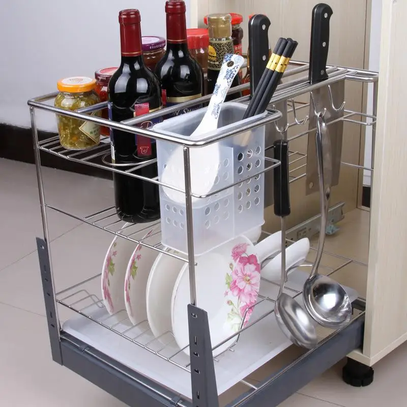 
Metal Kitchen Cabinet sale -Pull Out Drawer Multi-functional 2 tier mesh Wire sliding cabinet Basket 