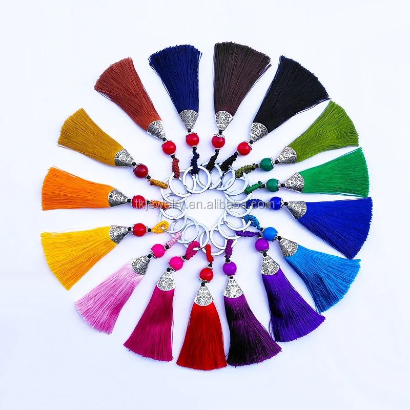 Stock Wholesale Colorful Korea Tassel Key chain for Cellphone Bag Accessories Jewelry Key rings