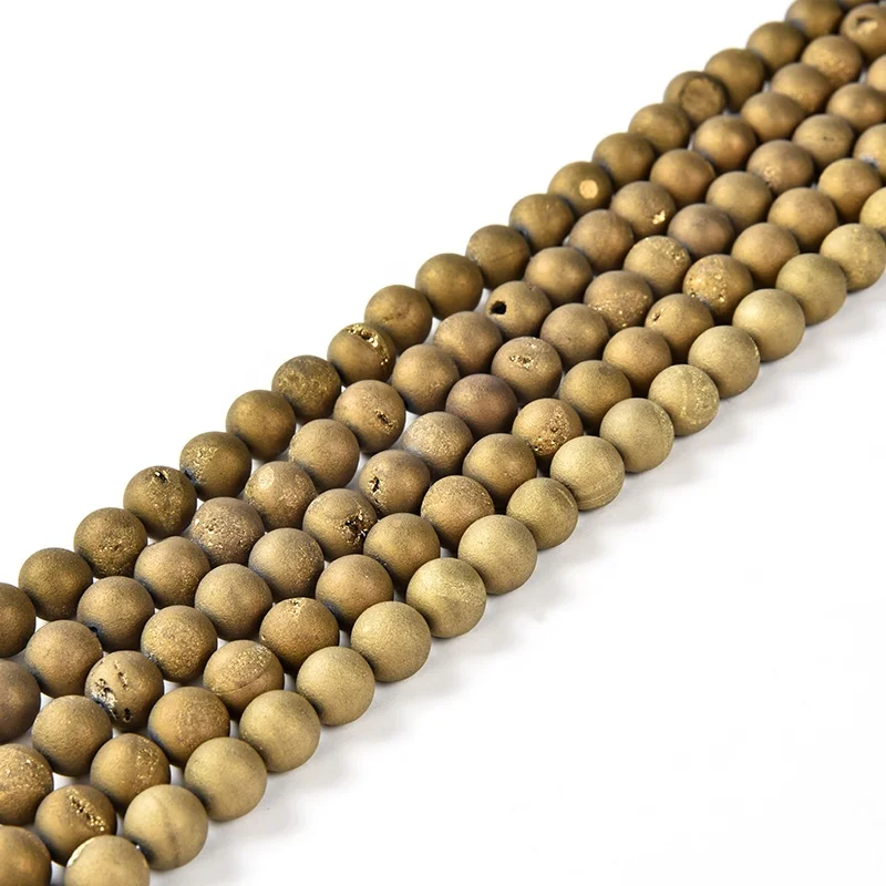 10MM Wholesale  Electroplated Semi-Precious Natural Druzy Agate Stone Gemstone Round Beads For Jewelry Makingg