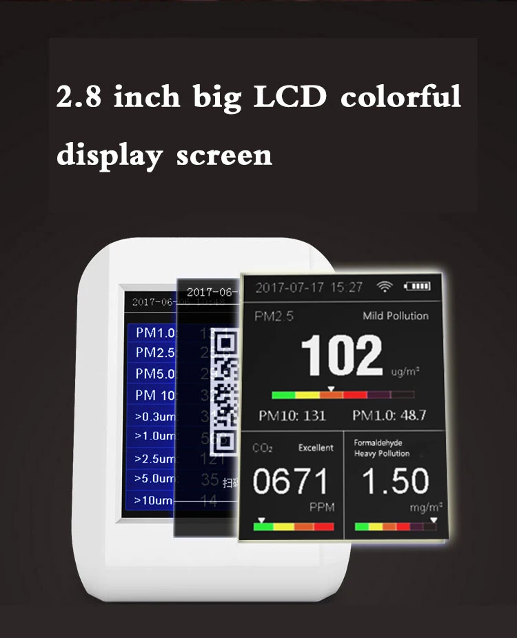
Promotion Product Portable Air Quality Monitor PM 2.5 CO2 Carbon Dioxide HCHO Formaldehyde Detector Air Particle Counter 