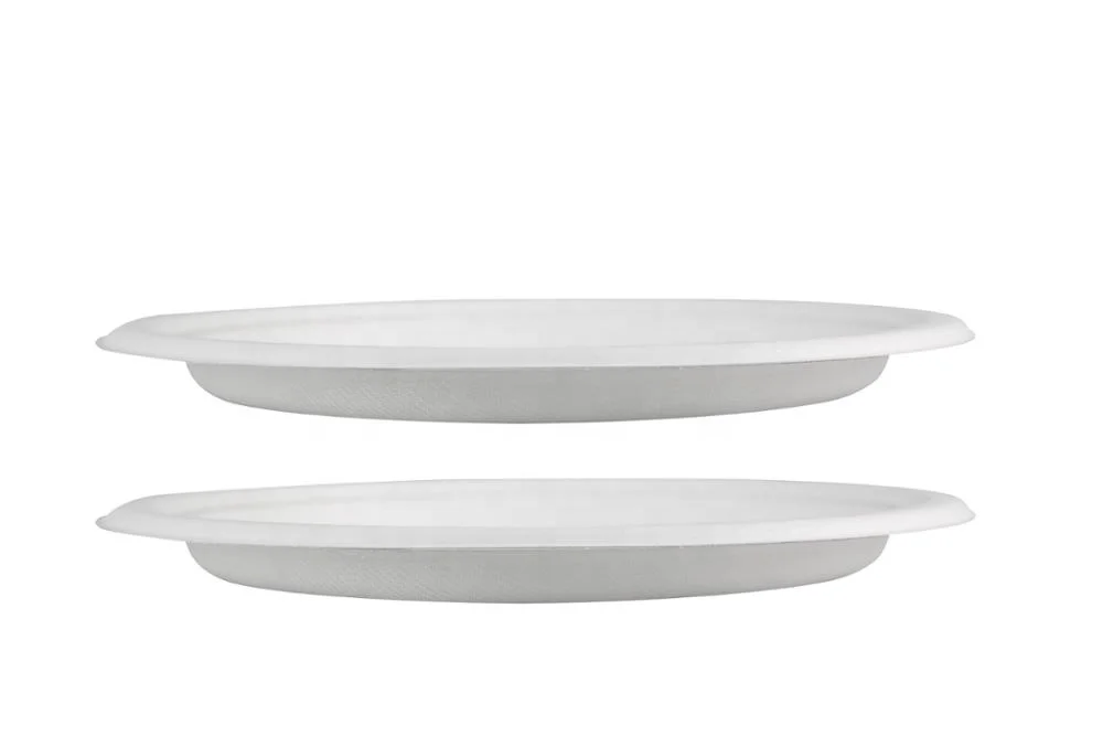 Easy Green 9 inch Round White Dessert Bagasse Sugarcane Biodegradable Corn Starch Disposable Plate