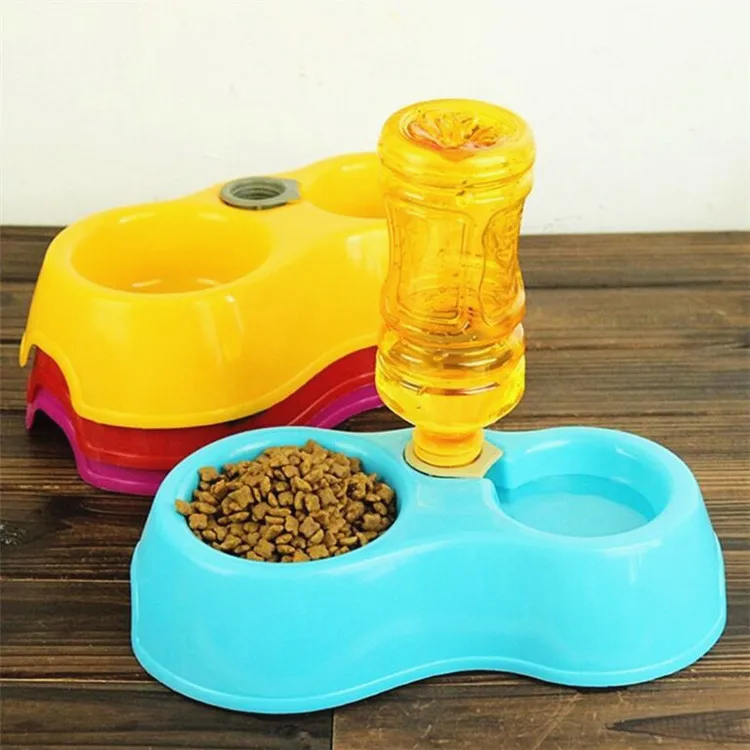 Colorful Pluggable Bottle Plastic Pet Water Dispenser Bawl Double Pet Feeder