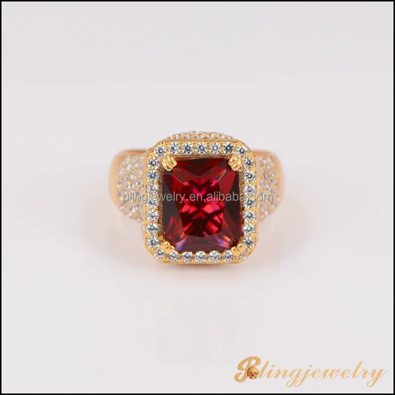 
Hip hop jewelry 18k gold iced out ruby ring designs for men 