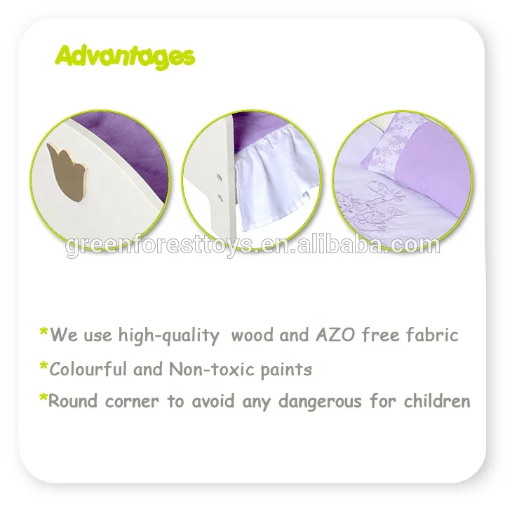 New Design MDF Wooden 18 Inch Doll Single Bed  Pretend Toy Kids doll furniture (bedding not included)