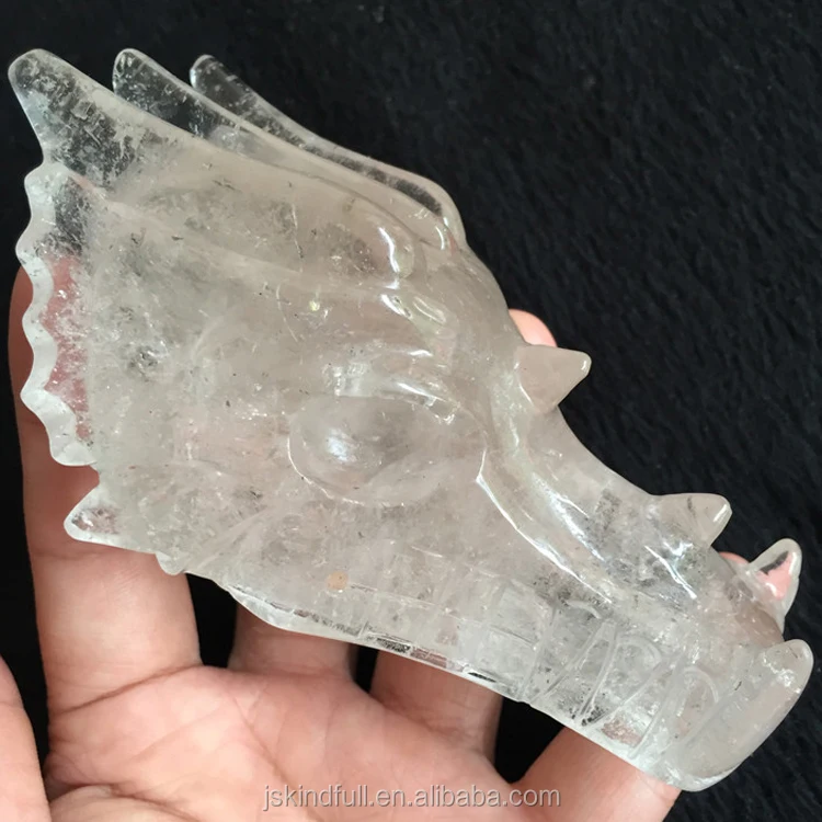 Оптовая продажа, высокое качество, ручная резьба, натуральный прозрачный кварцевый кристалл, голова дракона, черепа для украшения