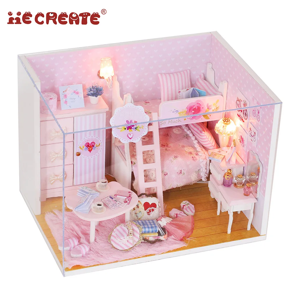 DIY Doll house wooden Miniature with Furniture, DIY Dollhouse Kit with Dust cover and Music Movement, 1:24 Scale Creative Room