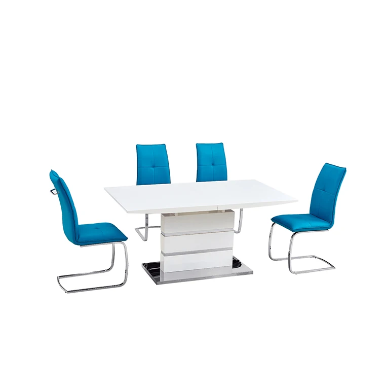 
MDF white gloss extending modern new design dining table chair set 