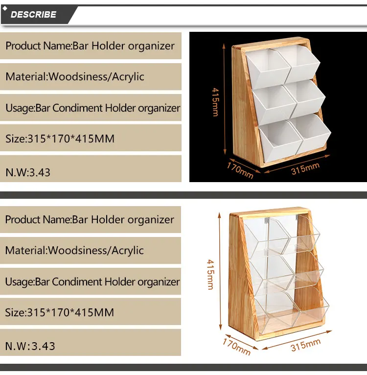 Restaurant Source coffee caddy pine wood frame Acrylic coffee cup Condiment Organizer food display rack pmma coffee display bins