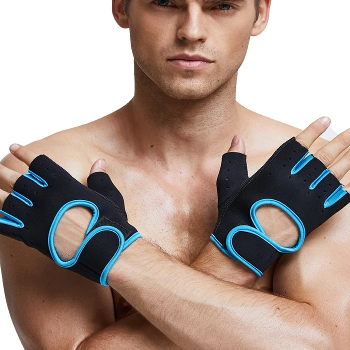 Neoprene Fitness Gloves Weight Lifting Gloves Blue Nylon Gym & Training