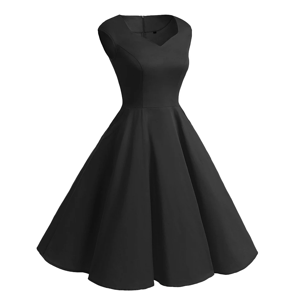 Hepburn Vintage Van V Collar Slim Elegant Black Skirt Pompom Dress Mini Red Dress Party Dress