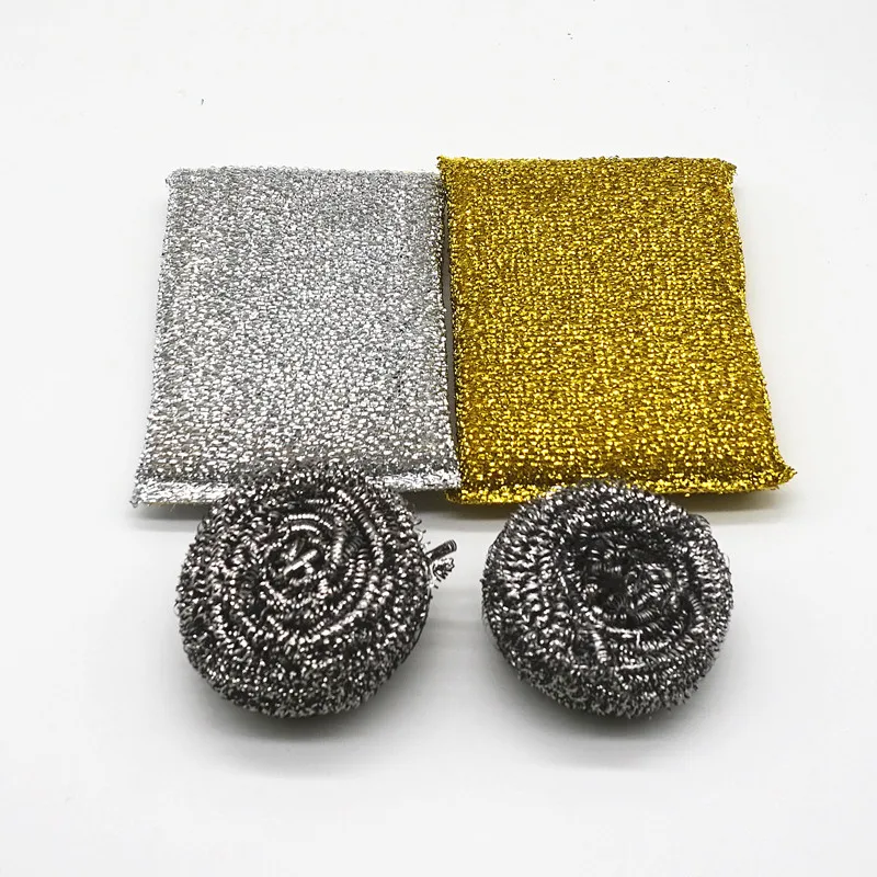 Value kitchen cleaning set contain 2pcs stainless steel scourer and 2pcs PET mesh sponge scourer double-sided scrub