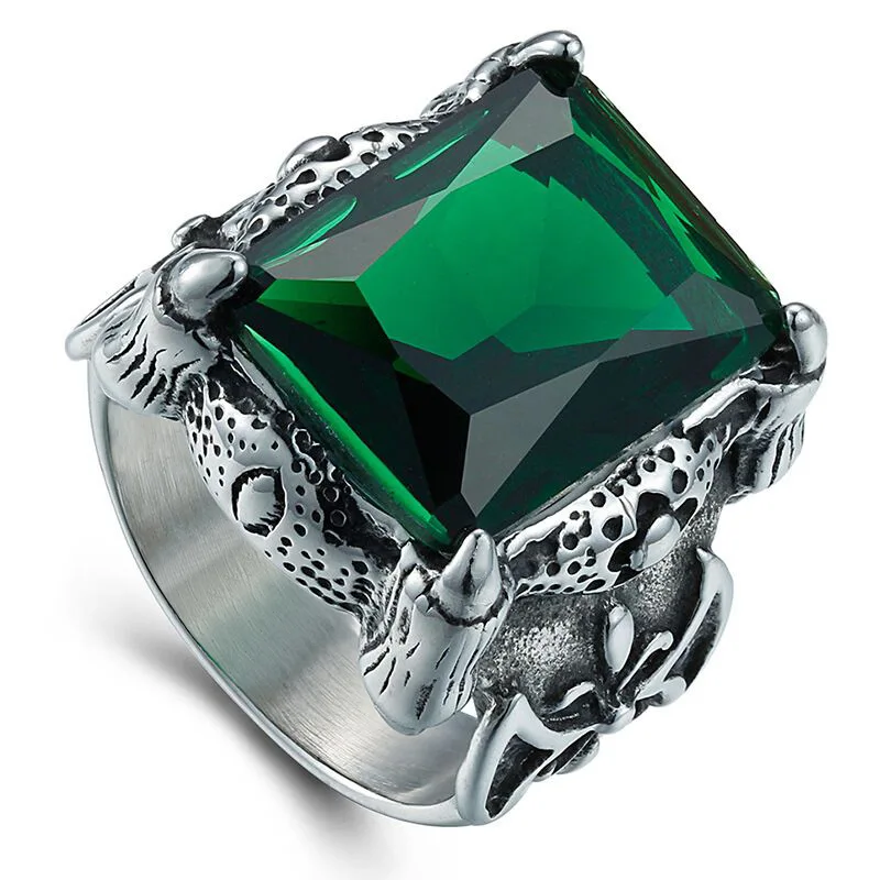 Vintage Engraved Stainless Steel Big Stone Ring Designs For Men