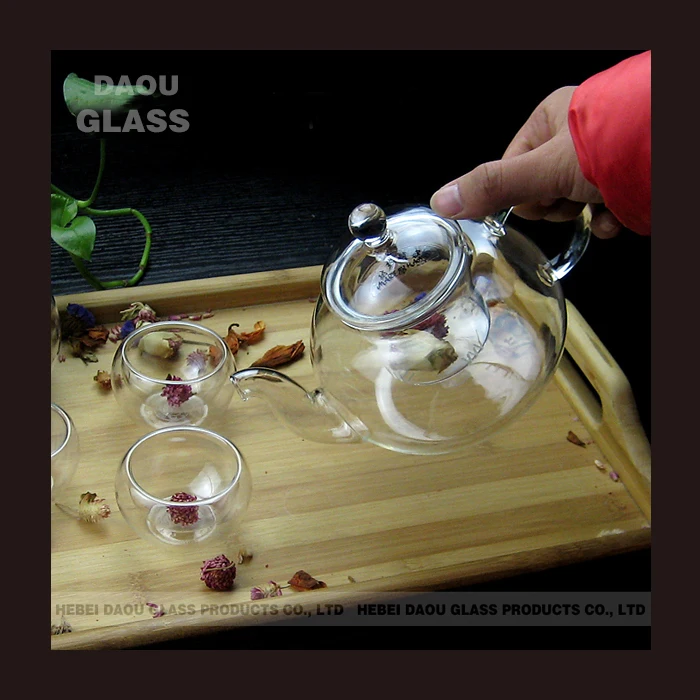 cangzhou glass tea sets with teapot warmer and double wall glass cup ,china tea and coffee set