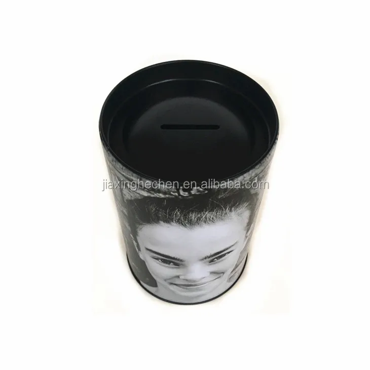 Money tin box with easy open lid round coin bank