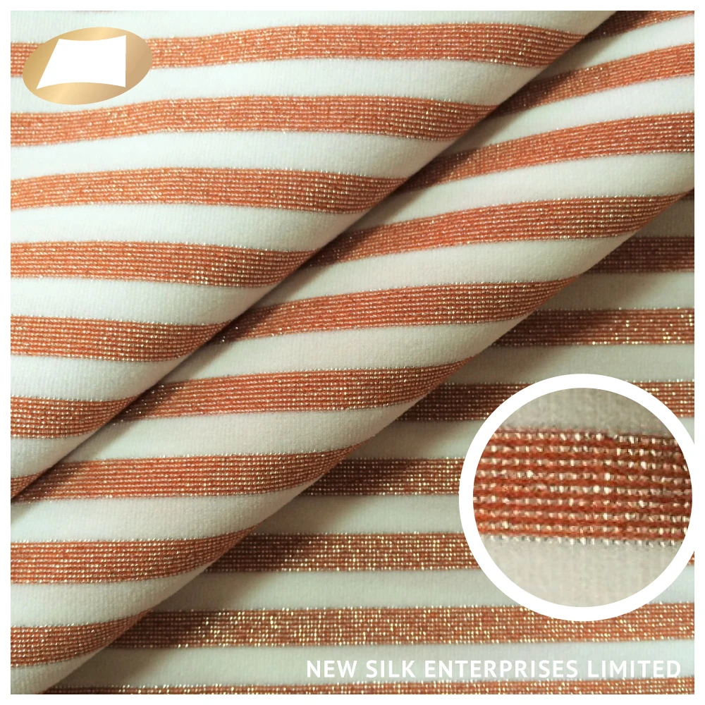 Hot sale soft lurex nylon metallic yarn dyed stripe knitted fabric