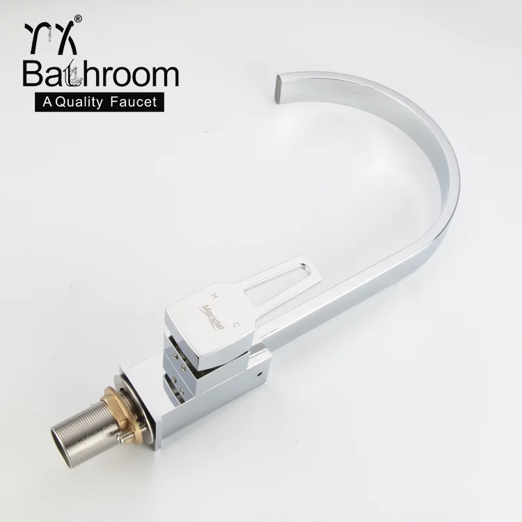 
Kaiping faucet watermark CUPC Swan neck kitchen faucet Flat square column copper chrome single hole kitchen sink faucet 